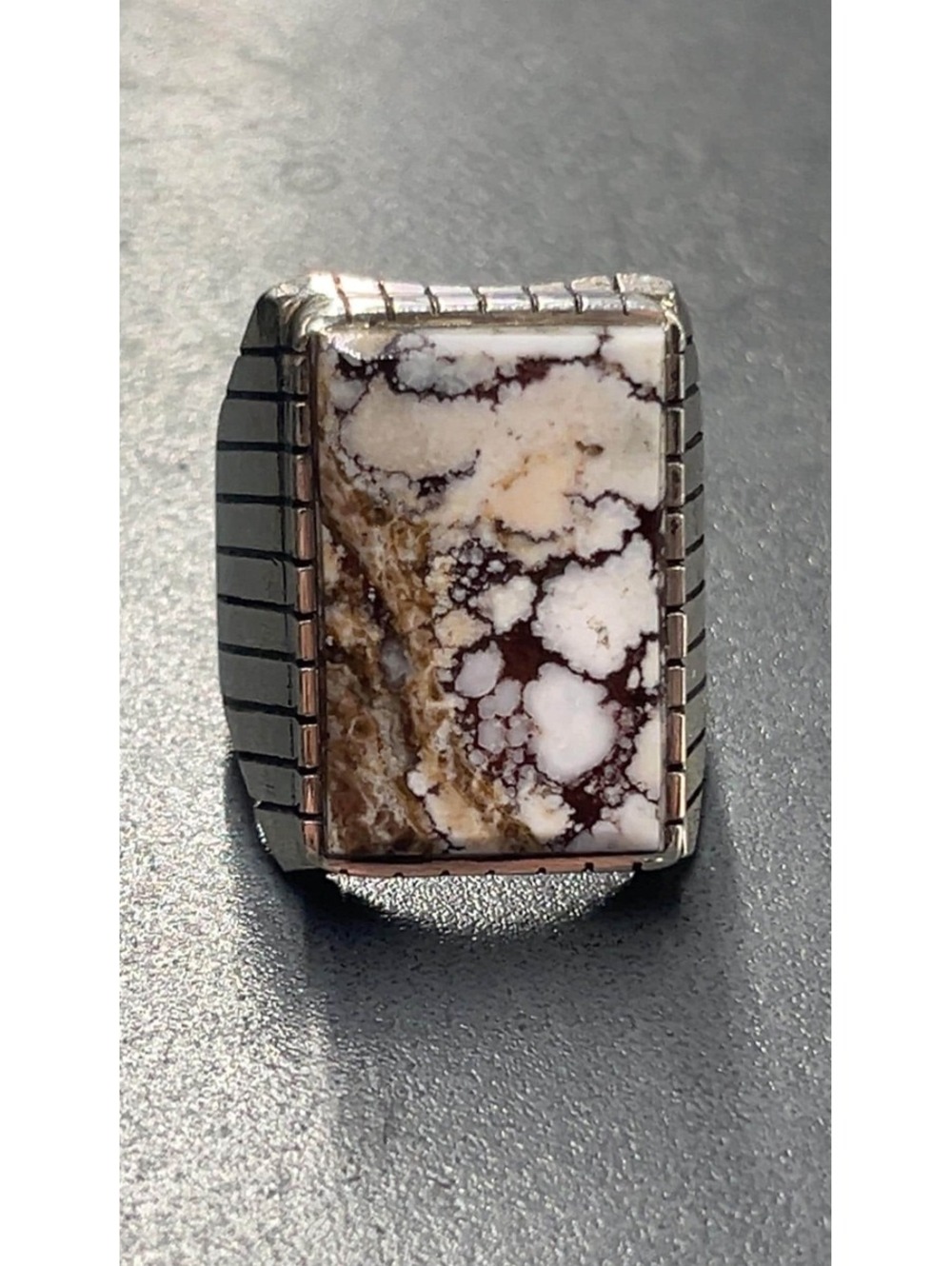 Navajo wild horse stone sterling silver inlay ring size 9.5 -Trevor Jack